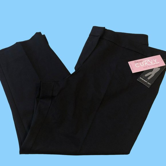 NWT Rekucci Curvy Woman Plus Pants Size W22 360 Degree Stretch Cotton Black - Picture 1 of 8